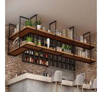 Whnoorher Scaffali per bottiglie di vino, piante e libri sospesi al soffitto | Scaffale in legno a 2 livelli | Scaffali da parete in ferro sospeso | Scaffale multiuso(90x30x80cm)