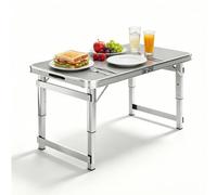 Whnoorher Tavolo da pranzo da esterno portatile in alluminio | Tavolo multiuso pieghevole a metà con maniglia per il trasporto | 3 tavoli su cavalletto pop-up ad altezza(Grigio,80cm/2.6ft)