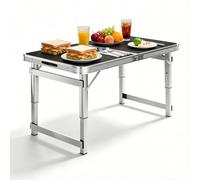 Whnoorher Tavolo da pranzo da esterno portatile in alluminio | Tavolo multiuso pieghevole a metà con maniglia per il trasporto | 3 tavoli su cavalletto pop-up ad altezza(Nero,100cm/3.3ft)