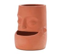 Whoasyst Contenitore ornamentale a forma di viso in vera argilla rossa, ideale per la casa e il giardino, vaso unico con faccia tribale in terracotta porosa per decorazione balcone patio