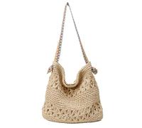 Whoasyst Elegante borsa di paglia per vacanze al mare e pendolarismo in città, leggera e pratica, borsa a tracolla con grande capacità, Beige, One Size