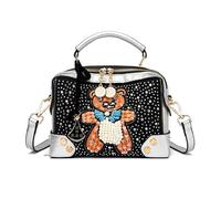 Whoasyst Moda Crossbody Tote Bags Cartoon Donne Borsa a Tracolla Semplice Pelli Borse Con Strass Casual Messenger Bag Cute Strass Pelle Borse, Orso Perla Argento, One Size
