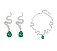 Whoasyst Orecchini a forma di serpente con ciondolo in pietre preziose e delicata catena a clavicola set accessori per le donne gioielli alla moda serpente, One Size, come descritto, come descritto