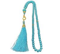 Whoasyst Rosario per preghiera musulmana con 99 perline, perle d'imitazione, rosario, gioielli religiosi, perle finte, nappe, rosario per preghiera musulmana meditato