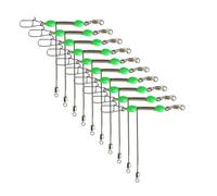 Whoasyst Set di 10 girelle da pesca in acciaio inox a 3 vie a forma di T con perline luminose per una maggiore attrazione a forma di T