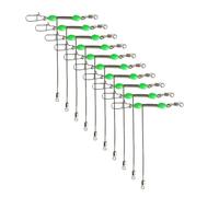 Whoasyst Set di 10 girelle da pesca in acciaio inox a 3 vie a forma di T con perline luminose per una maggiore attrazione a forma di T