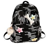 Whoasyst Zaino in nylon alla moda per tutti i giorni essenziale coreano borsa per libri colorati spallacci regolabili per la scuola e lo shopping Borsa da scuola di grande capacità, Nero