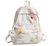 Whoasyst Zaino in nylon alla moda per tutti i giorni essenziale coreano borsa per libri colorati spallacci regolabili per la scuola e lo shopping Borsa da scuola di grande capacità, bianco