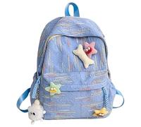 Whoasyst Zaino in nylon alla moda per tutti i giorni essenziale coreano borsa per libri colorati spallacci regolabili per la scuola e lo shopping Borsa da scuola di grande capacità, Blu