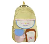 Whoasyst Zaino in Nylon di Colore di Contrasto Estetico Multifunzionale Grande Capacità Studente Con Cerniera Borsa Per La Scuola E Viaggio Sacchetto Di Scuola, Giallo