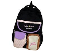 Whoasyst Zaino in Nylon di Colore di Contrasto Estetico Multifunzionale Grande Capacità Studente Con Cerniera Borsa Per La Scuola E Viaggio Sacchetto Di Scuola, Nero