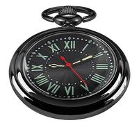 Whodoit Orologio da tasca al quarzo classico da uomo, movimento al quarzo con catena, per uomo, CFJ012Roman-nero, Movimento al quarzo