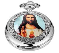 Whodoit Orologio da tasca al quarzo da uomo, con occhi verdi, cassa rotonda a forma di ciondolo, orologio da tasca, CF113, Meccanico