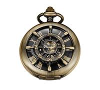 Whodoit Orologio da tasca meccanico da uomo, con timone nero, doppia apertura, numeri romani, orologio da tasca, MW190, Moda