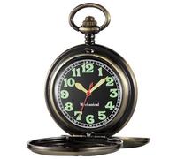 Whodoit Orologio da tasca meccanico da uomo in acciaio inox con doppia apertura, quadrante digitale romano, orologio da tasca meccanico per uomo-bronzo, MW194, Moda