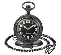 Whodoit Orologio da tasca meccanico da uomo in acciaio inox, con quadrante digitale romano e quadrante meccanico, MW146-nero, Digitale, Meccanico