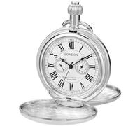 Whodoit Orologio da taschino meccanico da uomo, con doppia custodia, quadrante digitale Londra Romano con quadrante digitale con catena per uomo, MW172, Moda