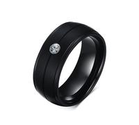 Whoiy Anelli alla moda da uomo, spazzolati, 8 mm, in acciaio inox con zirconi, colore nero, per uomini, anelli di matrimonio, con incisione interna, personalizzabili, misura 57-67, 65 (20.7), Metallo