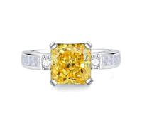 Whoiy Anelli da donna in oro bianco 3 ct senza pietra eleganti anelli di fidanzamento in vero oro bianco, 20 (19,1), metallo prezioso Gemma, Citrino