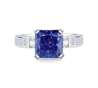 Whoiy Anelli da donna in oro bianco 3 ct senza pietra eleganti anelli di fidanzamento in vero oro bianco, 47 (15.0), metallo prezioso Gemma, Tanzanite creata