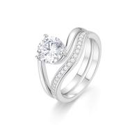 Whoiy Anelli da donna in oro bianco con moissanite 1 ct, anelli da sposa, in vero oro, 2 pezzi, impilabili per donne, 20 (19,1), metallo prezioso Gemma, Moissanite