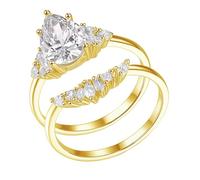 Whoiy Anelli da donna in oro bianco, set da 2 pezzi, con 2 carati di moissanite, impilabili, in vero oro, 12 (16,6), metallo prezioso Gemma, Moissanite