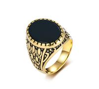 Whoiy Anelli da uomo con incisione, in argento e nero, stile retrò, alla moda, in acciaio inox, con agata nera, 22 mm, misura 60-70, 70 (22.3), Acciaio inossidabile, Agata nera