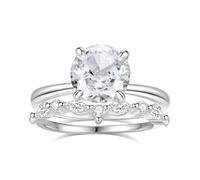 Whoiy Anelli di fidanzamento 2 ct moissanite, anelli di nozze in vero oro, 2 pezzi, anelli di nozze in moissanite, impilabili in oro bianco per donna, 49 (15.6), metallo prezioso Gemma, Moissanite