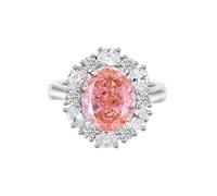 Whoiy Anelli in oro bianco da donna, eleganti anelli nuziali con padparadscha creati da 5 carati, anelli da donna in vero oro, 18 (18,5), metallo prezioso Gemma, Padparadja creata