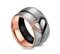 Whoiy Anelli per coppie in argento, 6 mm, in acciaio inox, con incisione a forma di cuore con zirconi, personalizzabili per lui e per lei, Damen 49 (15.6) & Herren 60 (19.1), Metallo non prezioso