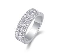 Whoiy Anello a fascia in oro bianco, anello di fidanzamento, in vero oro, mezza eternità con moissanite Fedi nuziali in oro da donna, 47 (15.0), metallo prezioso Gemma, Moissanite