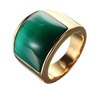 Whoiy Anello D Oro, Anello Acciaio Uomo Anello in Oro con Pietra Occhio di Gatto Verde Anelli Vintage da Uomo Taglia 25