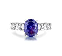 Whoiy Anello da donna in oro bianco, 3 carati, senza pietra, ovale, anello di fidanzamento, in vero oro, 47 (15.0), metallo prezioso Gemma, Tanzanite creata