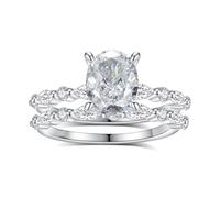 Whoiy Anello da donna in oro bianco, anello di fidanzamento, in vero oro, 2 pezzi, impilabile con moissanite 2 ct per donne, 20 (19,1), metallo prezioso Gemma, Moissanite