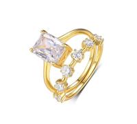 Whoiy Anello da donna in oro bianco, da matrimonio, in vero oro, 2 pezzi, con 3 carati di moissanite, impilabile per donne, 65 (20.7), metallo prezioso Gemma, Moissanite