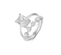 Whoiy Anello da donna in oro bianco, da matrimonio, in vero oro, 2 pezzi, con 3 carati di moissanite, impilabile per donne, 20 (19,1), metallo prezioso Gemma, Moissanite