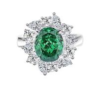 Whoiy Anello da donna in oro bianco, elegante, con padparadscha creati da 5 carati, anello da sposa in vero oro, grande, 12 (16,6), metallo prezioso Gemma, Smeraldo sintetico