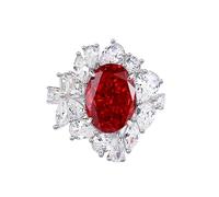 Whoiy Anello da donna in oro bianco, elegante con rubino da 7 carati, anello da sposa in vero oro, grande, 20 (19,1), metallo prezioso Gemma, Rubino sintetico