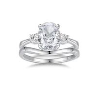 Whoiy Anello da donna, in oro bianco, impilabile, 2 pezzi, con moissanite da 2,5 ct, 16 (17,8), metallo prezioso Gemma, Moissanite