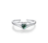 Whoiy Anello da donna in oro vero oro, anello di fidanzamento a forma di cuore con smeraldo creato fede nuziale aperto, in oro bianco, per le donne, 12 (16,6), metallo prezioso Gemma, Smeraldo