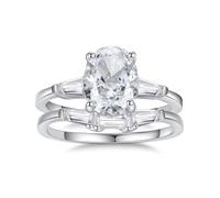 Whoiy Anello da donna in oro vero, set da 2 pezzi, 2,5 carati, moissanite, anelli di fidanzamento, in oro bianco, impilabili, per donne, 21 (19,4), metallo prezioso Gemma, Moissanite