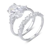 Whoiy Anello da donna in vero oro bianco, impilabile, anello di fidanzamento con moissanite da 4,5 carati, 2 pezzi, 49 (15.6), metallo prezioso Gemma, Moissanite