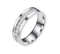 Whoiy Anello da uomo e da donna, 6 mm di larghezza, in acciaio inox, colore oro/argento, adatto con zirconi, personalizzato, per donne, uomini, taglia 52-70, 67 (21.3), Metallo non prezioso, Zirconia