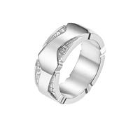 Whoiy Anello da uomo in acciaio inox con incisione, anello di fidanzamento unico oro/argento, 9 mm di larghezza, con zirconi, misura 54-67, 14 (17,2), Metallo non prezioso, Zirconia cubica