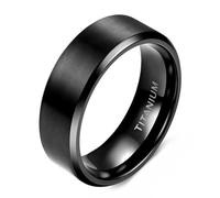 Whoiy Anello da uomo in titanio spazzolato con incisione, 8 mm, nero, per promessa di fidanzamento o matrimonio, tinta unita, per lui, misure da 13,5 a 28,5, V 1/2, Titanio, Non pietra preziosa