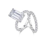 Whoiy Anello di fidanzamento da donna, in oro bianco, set da 2 pezzi, con anelli in moissanite, in vero oro, impilabile, 16 (17,8), metallo prezioso Gemma, Moissanite