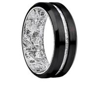 Whoiy Anello di fidanzamento da uomo, 8 mm, in titanio spazzolato, con bordo smussato, colore argento e nero, con incisione, misura da 9,5 a 28,5, V 1/2, Titanio, Non pietra preziosa