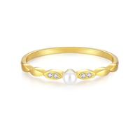 Whoiy Anello in oro reale da donna, in oro giallo, con perla, delicato per le donne, 12 (16,6), metallo prezioso Gemma, Perla