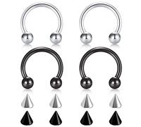 Whoiy Anello Naso Nero, Piercing Naso D'Argento 4 Pezzi Acciaio Inossidabile 316L Semicerchio con Estremità Arrotondate e Sostituzione del Cono Regalo Amico