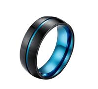Whoiy Anello nuziale da uomo, nero e blu, larghezza 8 mm, anello di fidanzamento in acciaio inox, scanalatura al centro, anello da uomo con incisione personalizzata, spazzolato, senza pietra